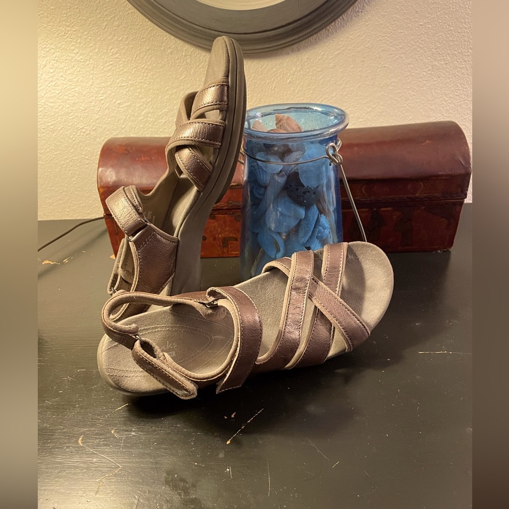 Clarks Collection In Motion Sport Sandal Comfort Shoe Metallic Bronze Women's 10
